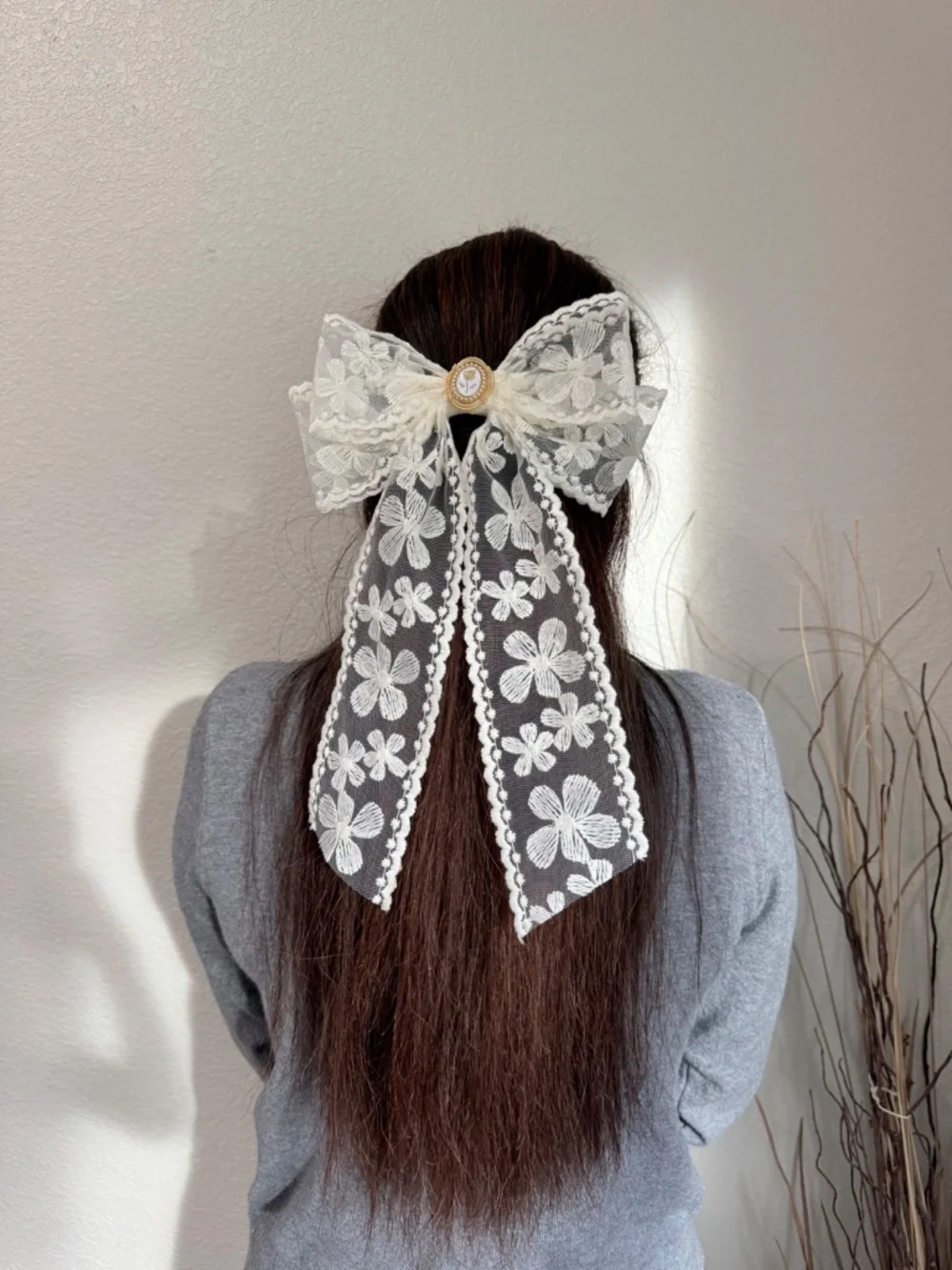 Ivory Lace Floral Hair Bow  Elegant Bridal Wedding hair Clip